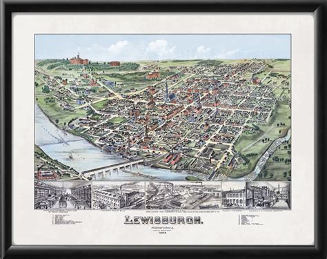 Lewisburg Pa 1884 Vintage City Maps Restored City Maps