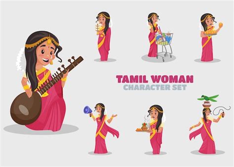 Premium Vector Illustration Of Tamil Woman Character Set
