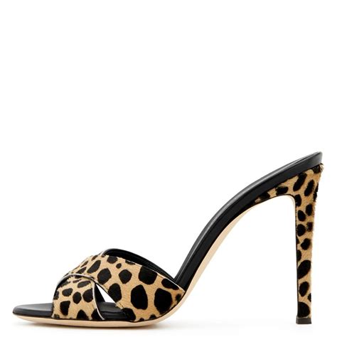 Sexy Leopard High Heel Mules Open Toe Heeled Slipper Slides Sandals Women Heels Ladies Summer