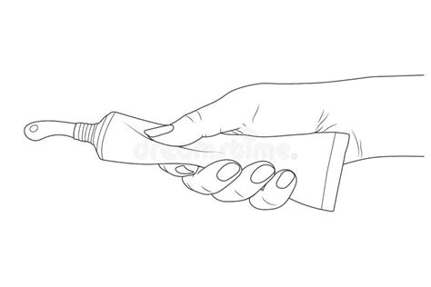 female hand squeezes toothpaste tube cream eps10 vector stock illustration outline stock