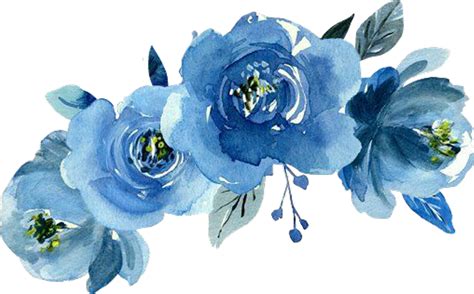Blue Watercolor Flower Border Transparent