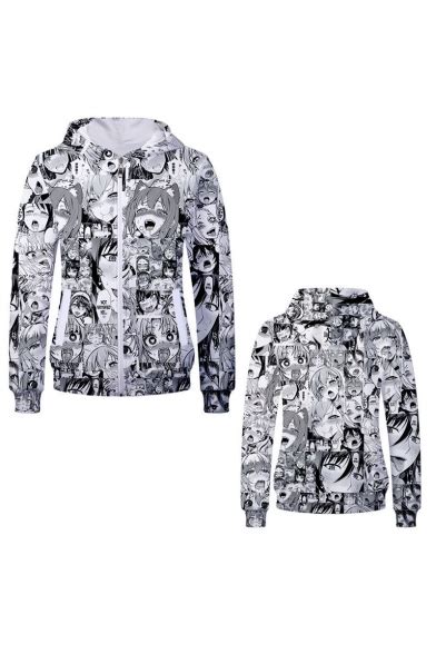 hot popular comic ahegao anime figure printed long sleeve casual zip up hoodie