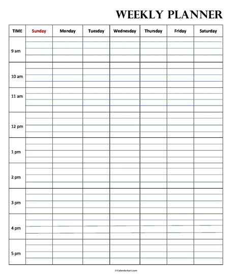 Printable Weekly Planner With Hours