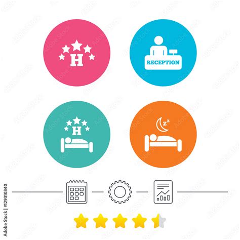 Five Stars Hotel Icons Travel Rest Place Symbols Human Sleep In Bed
