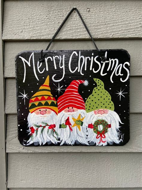 Painted Christmas Slate Tile Christmas Plaque Door Hanger Christmas