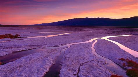 Sunset Mountains California Death Valley Salt Flats Wallpapers Hd