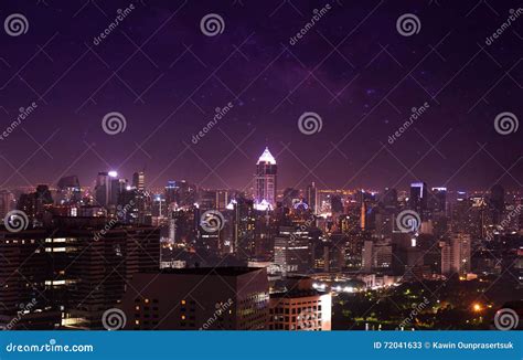 City View On Night Sky And Milky Way Cityscape Stock Image Image Of