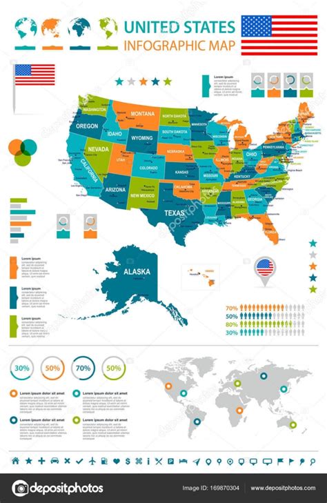 estados unidos mapa infográfico e bandeira ilustração imagem vetorial de © dikobrazik 169870304