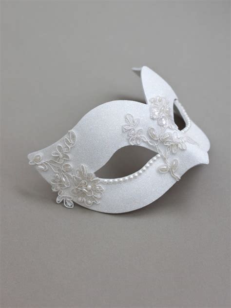 Bridal Wedding White Ivory Lace And Pearl Venetian Masquerade Mask