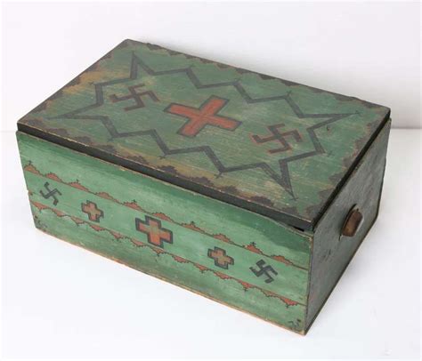 1920s Navajo Hand Painted Trunk Or Box With Whirling Logs From A
