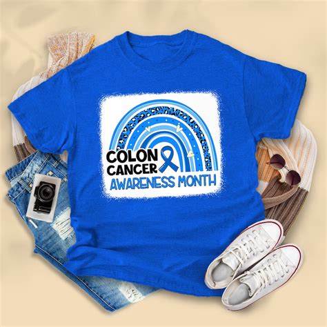 Rainbow In March We Wear Blue Colon Cancer Awareness Month Shirt Blue