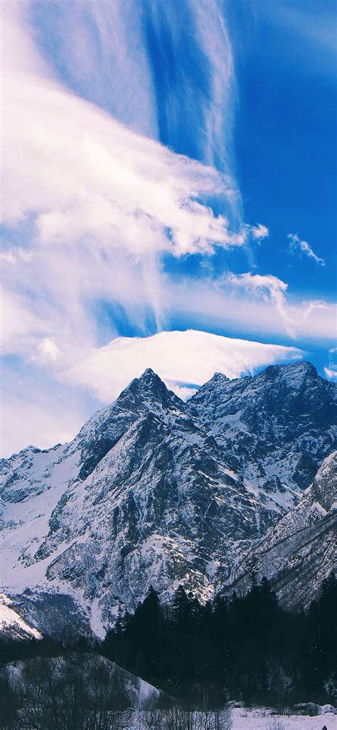 Snowy Mountain Landscape Clouds Sc Iphone Xs Max Gunung Hd Phone