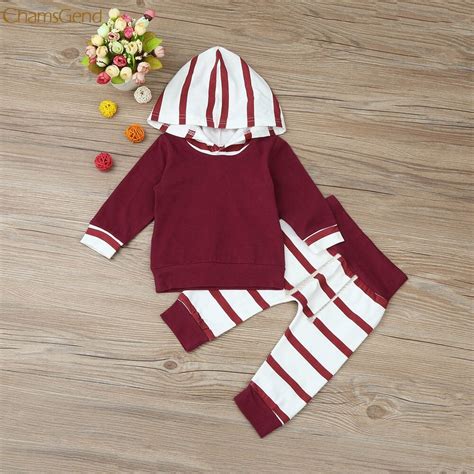 2017 2pcs Toddler Infant Baby Boy Clothes Set Striped Hoodie Topspants