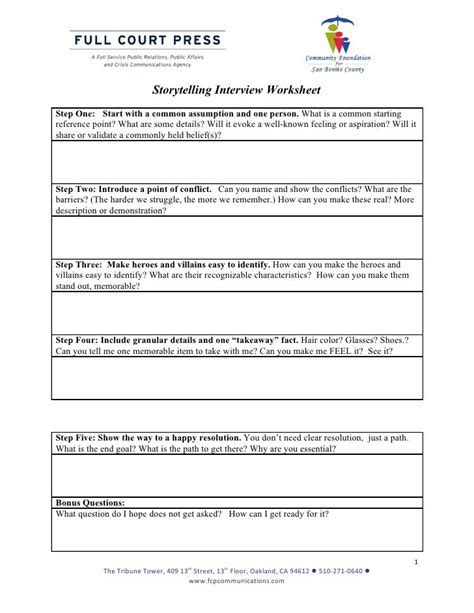 A Worksheet To Identify The 5 Steps To Effective Storytelling