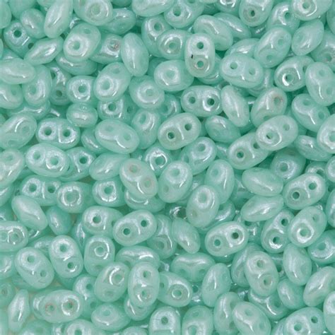 Super Duo 2x5mm Two Hole Beads Milky Peridot White Luster 22g Tube 61