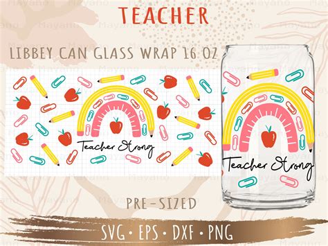Teacher Bundle 5 Designs Libbey Can Glass Wrap Svg Diy For Etsy