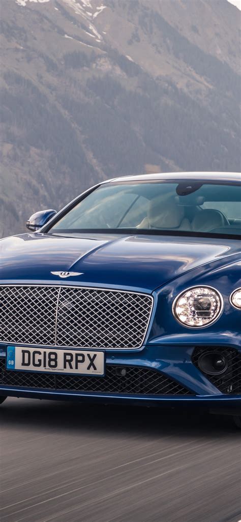Download Wallpaper 1125x2436 Blue Luxury Car Bentley Continental Gt