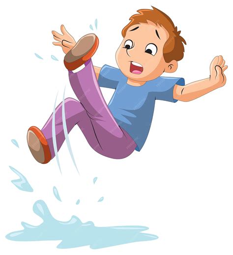 Premium Vector Cute Little Boy Falling Due To Slipping On Water