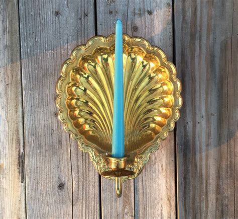 Vintage Solid Brass Shell Wall Sconce Candlestick Holder Mid Century