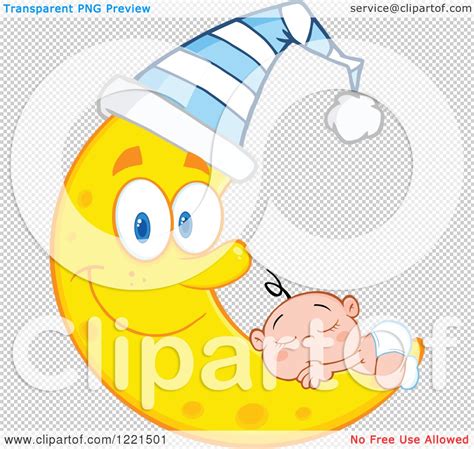 Clipart Of A Caucasian Baby Sleeping On A Happy Crescent Moon Wearing A