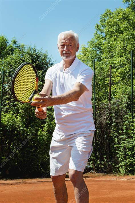 Senior Tennis Player Serving Stock Image F0248824 Science Photo