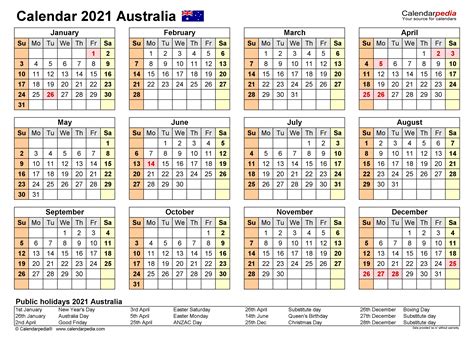 Australian Fiscal Year 2021 Template Calendar Design