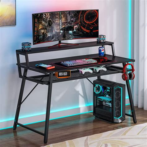 Gaming Desk With Storage Shelf 47 Inch Ergonomic Gaming Computer Desk