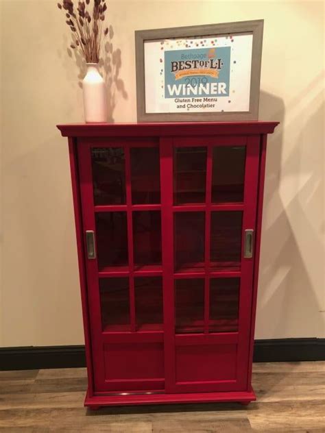 Ameriwood Home Aaron Lane Bookcase With Sliding Glass Doors Red Glass