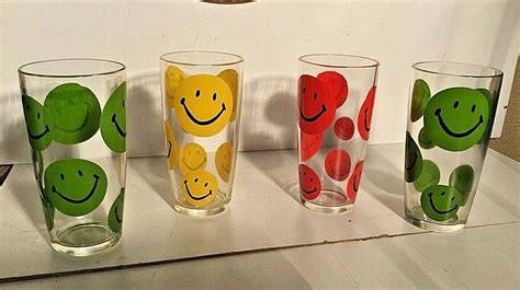 4~ Vintage Smiley Face Drinking Glasses~70 S Hazel Atlas~rare~16 Oz 2075775904
