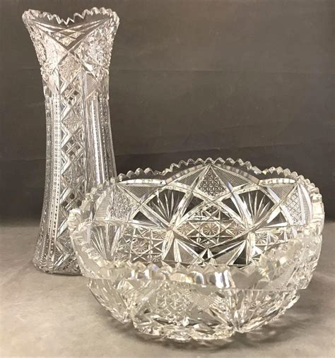 American Brilliant Period Cut Crystal Vase And Bowl