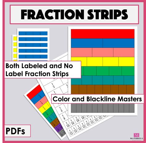 Printable Fraction Strips 38 Pdf Pages Colorblacklinelabeledblank