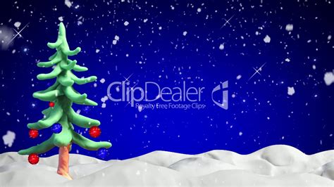Clay Animation Christmas Tree And Snowfall Loopable Lizenzfreie Stock