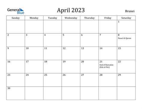 Brunei April 2023 Calendar With Holidays