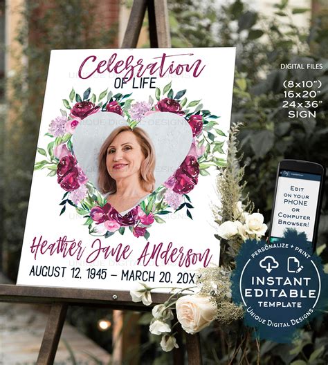 Funeral Welcome Sign Celebration Of Life Poster In Loving Memory