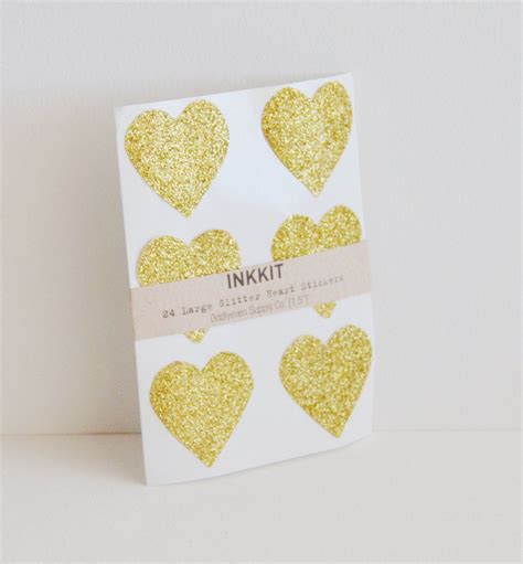 Gold Glitter Heart Stickers Gold Glitter Heart Stationery Obsession