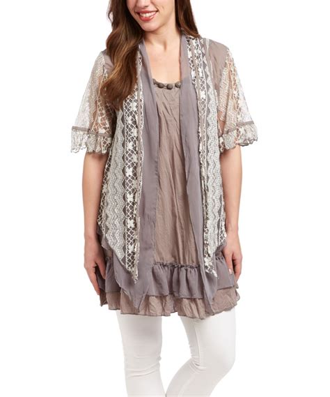 Pretty Angel Gray And Black Embellished Silk Blend Layered Top Zulily