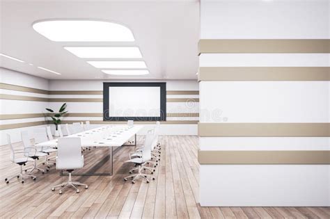 Modern Wooden Conference Room Interior With Blank Mock Up Presentation