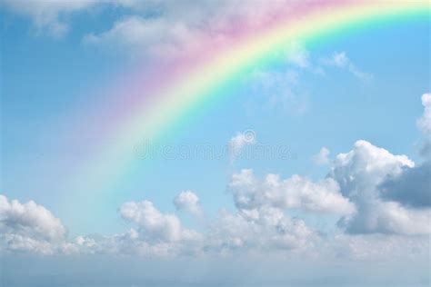 Rainbow On Blue Sky Background Stock Photo Image Of Colorful