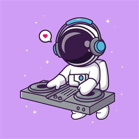 Free Vector Cute Astronaut Playing Dj Electronic Music In Space