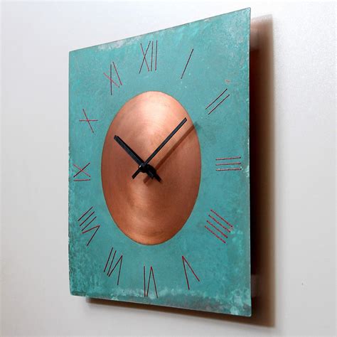 16 Inch Copper Square Turquoise Wall Clock Rustic Art Decor