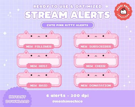 6x Twitch Cute Pink Sparkle Kitty Static Alerts New Follower Etsy