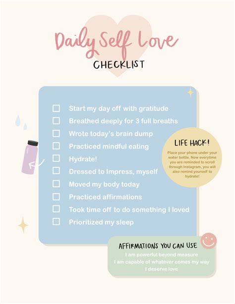 Daily Self Love Checklist Self Care Activities Self Love Self