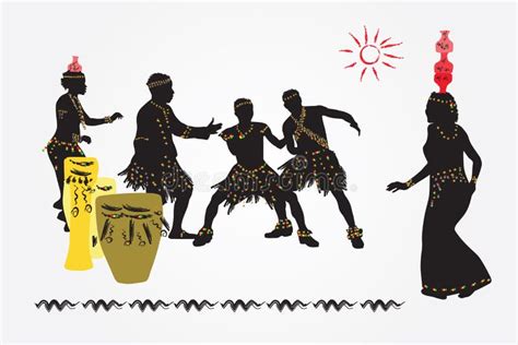 african folk dance women with jars on their heads and men danci stock illustration
