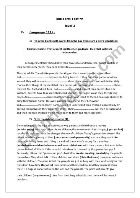 Mid Term Exam N°1 3rd Form Esl Worksheet By Dorsafthraya