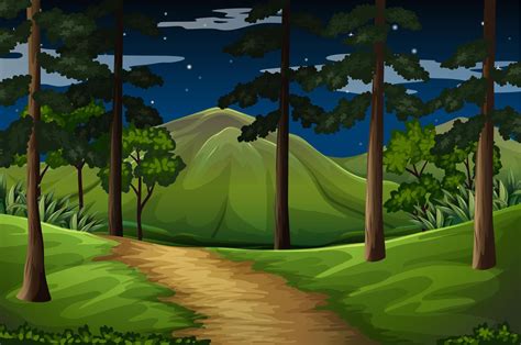 Forest Scene With Trail To The Mountain 303940 Vector Art At Vecteezy
