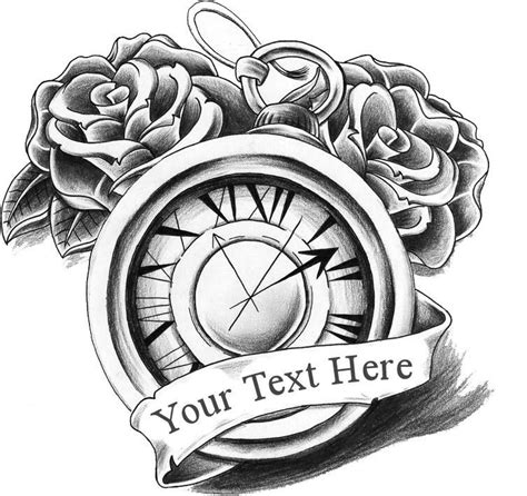 Clock Rose Temporary Tattoo Customize With Your Text Clock Tattoo