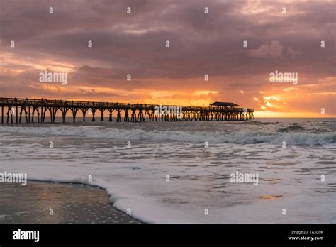 Morning Sunrise Along The Ocean Near Pier In Myrtle Beach South