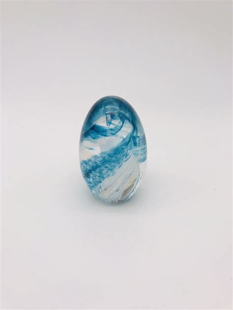 Turquoise Blue Carousel Dichroic Art Glass Egg Paperweight Signed By Artist Ebay