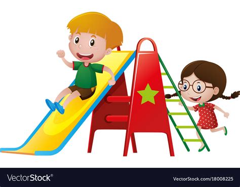 Boy And Girl Playing On Slide Royalty Free Vector Image