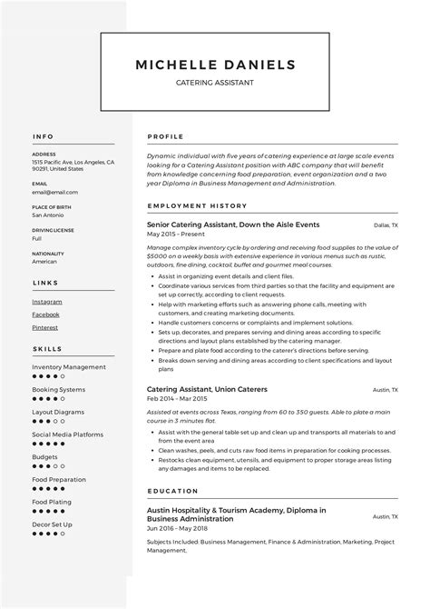 Guide Catering Assistant Resume 12 Samples Pdf And Word 2019